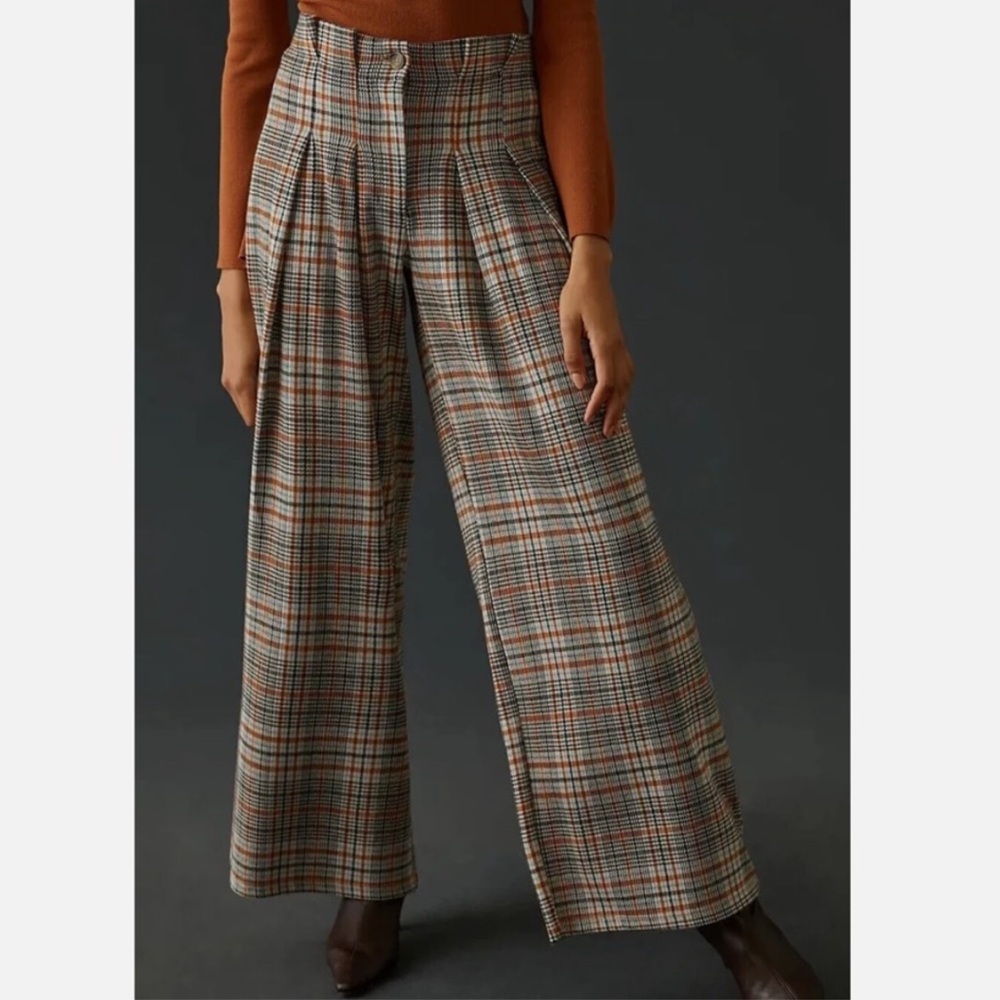 NWT Anthropologie Maeve Plaid Wide Leg Pants